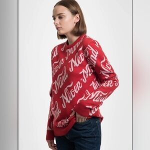 Women's Red Script-Print Crewneck Sweater